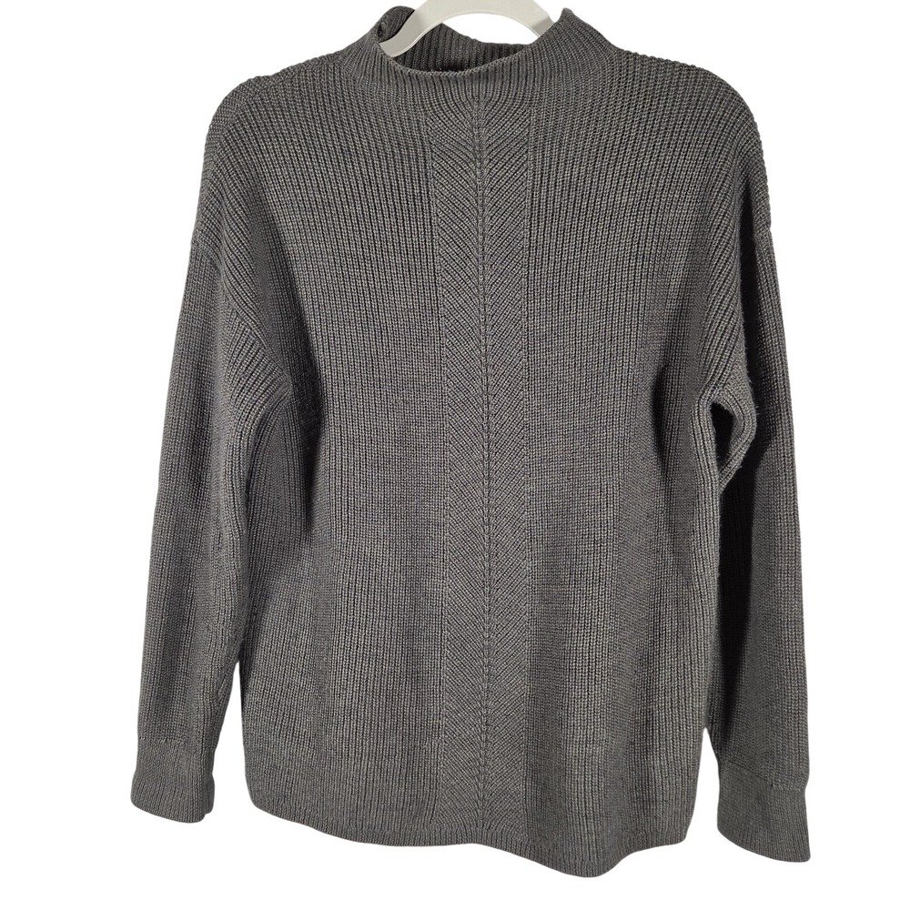 Rachel Zoe Mock Neck Sweater Wms XS Gray Merino Wool Blend Ribbed Chevron Style